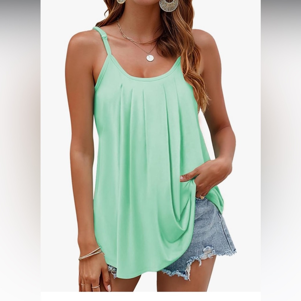 Summer Tank Tops for Women Pleated Spaghetti Strap Camisole Loose Fit Casual